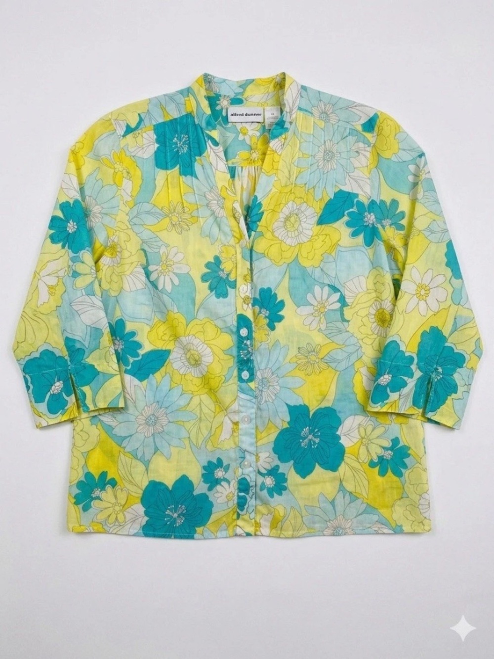 Alfred Dunner Yellow & Teal Floral Button-Up Blouse